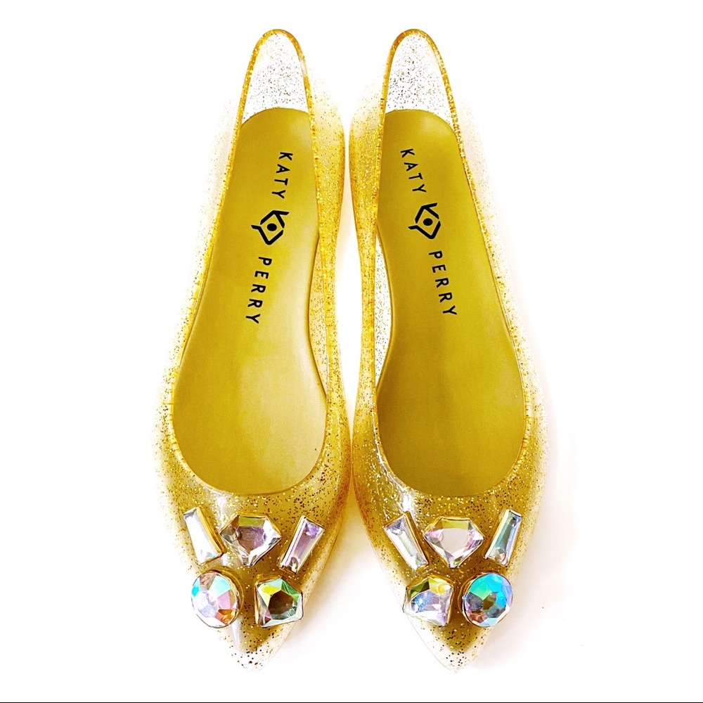 Katy Perry The Princess Gold Glitter Jelly Flats - Picture 1 of 7
